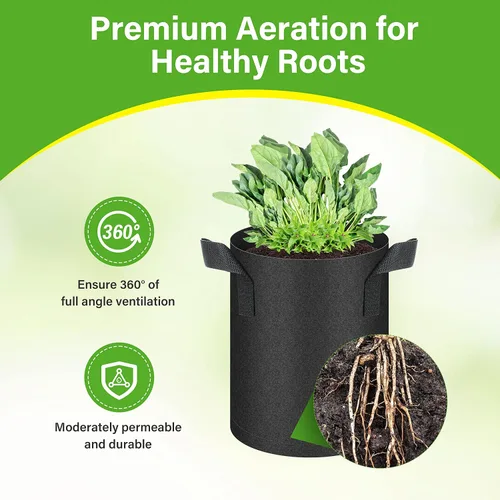 Vista 5 de HealSmart Paquete de 6 bolsas de cultivo no tejidas de 1 galón, macetas de tela de aireación con asas, adecuadas para frutas de jardín, verduras