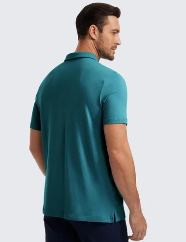 Vista 2 de CRZ YOGA Polo de golf para hombre, manga corta, absorbe la humedad, atlética, deportiva, casual, piqué