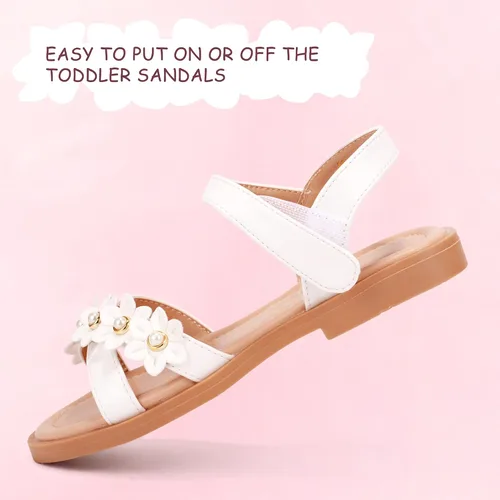Vista 5 de PANDANINJIA Elva - Sandalias para niñas con puntera abierta, bonitas, planas, sandalias de vestir con tiras cruzadas, zapatos de verano para niños