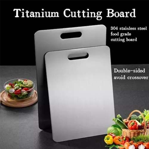 Vista 2 de Tabla de cortar de titanio, tabla de cortar de acero inoxidable para cocina de cocina, tabla de cortar de doble cara de gran tamaño, tabla