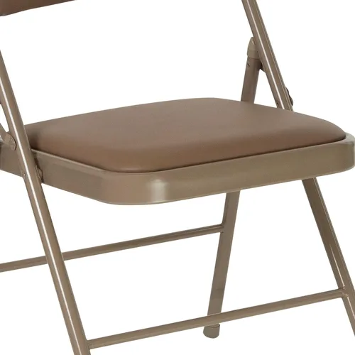 Vista 9 de EMMA + OLIVER Paquete de 2 sillas plegables de vinilo beige con doble refuerzo
