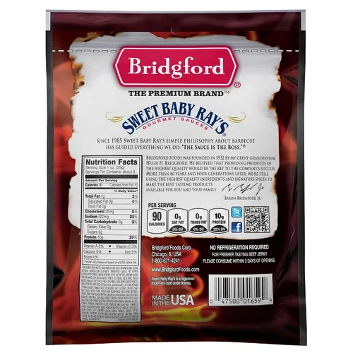 Vista 2 de Bridgford Sweet Baby Ray's Beef Jerky Honey BBQ de 3.25 onzas, paquete de 2 – Cecina alta en proteínas para impulso de energía del mediodía