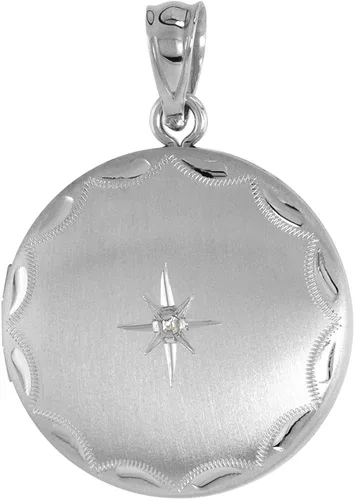 Vista 3 de Collar redondo de plata de ley de 34 pulgadas para mujer Starburst Set de borde grabado, 15.7-19.7in