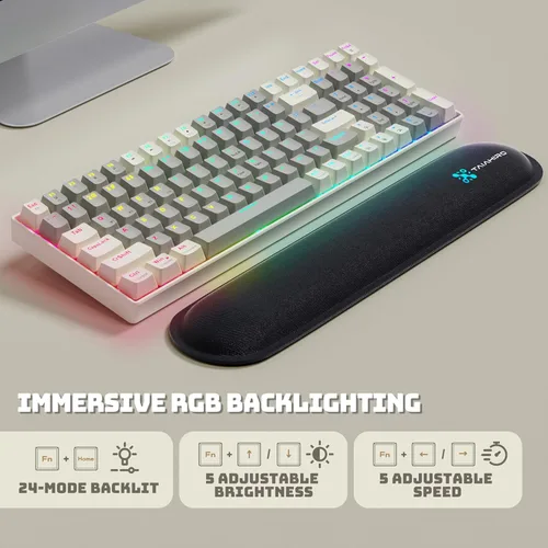 Vista 5 de Creamy Mechanical Gaming Keyboard Wireless - 100 Keys Hot-Swappable Retro Design, Silent Linear Switches, 3-Mode (BT2.4GUSB-C), LED Backlit