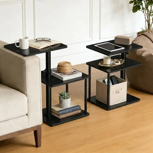Vista 12 de Faesun Mesa auxiliar de mesa C de altura ajustable, bandeja giratoria de 360° para espacios pequeños, mesita de noche pequeña para sala de estar