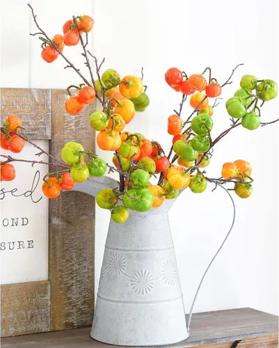Vista 2 de FiveSeasonStuff Mini tallos artificiales de calabaza, albaricoque naranja claro, púas de otoño de 19 pulgadas para centros de mesa, ramos