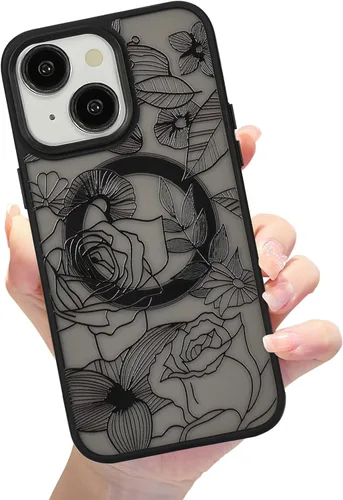 Vista 62 de Compatible con el teléfono 13 Pro - Funda magnética mate translúcida, de lujo, a prueba de golpes, magnética y con bonito patrón de flores, carcasa