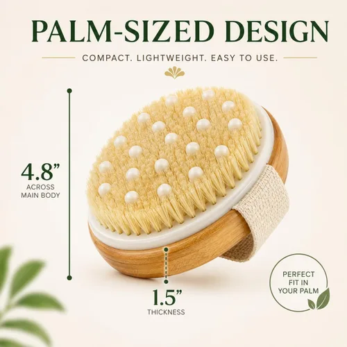 Vista 6 de Cepillo corporal seco para mujeres y hombres, cepillo seco para drenaje linfático, cepillo corporal exfoliante con cerdas naturales de jabalí, nodos
