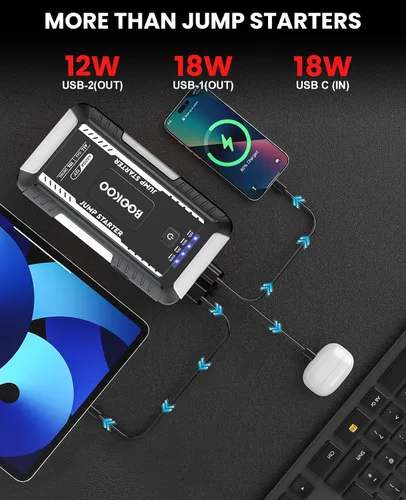 Vista 3 de BOOKOO Arrancador portátil del salto de la batería del coche 4500A 12V para Negro - plata