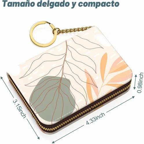 Vista 5 de Nipichsha Tarjetero para Tarjetas de Crédito, Tarjetero Pequeño de RFID para Mujeres, Tarjetero de Cuero Delgado, Modas Hoja de arte abstracto