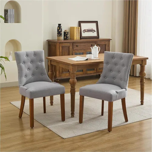 Vista 20 de Juego de 2 sillas de comedor modernas con respaldo, color beige