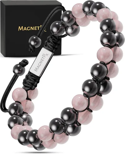 Vista 13 de MagnetRX® Pulsera de hematita y amatista, pulseras magnéticas de hematita de máxima fuerza, pulseras de cuentas moradas con cristales de amatista