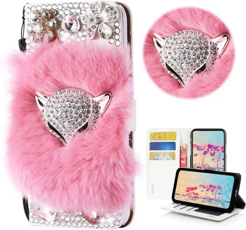 Vista 24 de Bling - Funda tipo cartera para teléfono compatible con Samsung Galaxy Z Fold 3 5G, elegante, diseño de zorro de lujo hecho a mano en 3D, funda