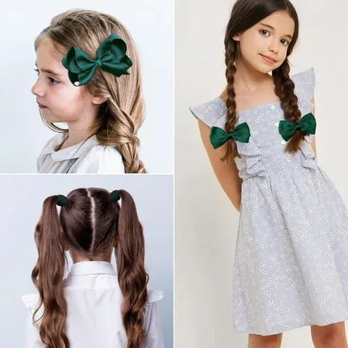 Vista 4 de DEEKA Juego de accesorios para el cabello de uniforme verde oscuro, 15 piezas, lazos para el cabello, pinzas para el cabello, diadema, lazos