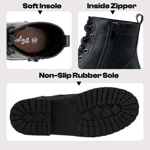Vista 4 de Vepose Botines de moda para mujer, botines de tacón bajo con cordones para mujer
