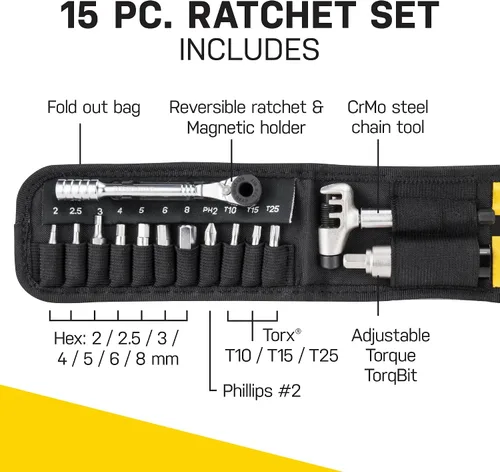 Vista 6 de Topeak Ratchet Rocket Lite NTX+ Kit de herramientas de reparación de bicicletas, multiherramienta compacta de 19 funciones con par de torsión
