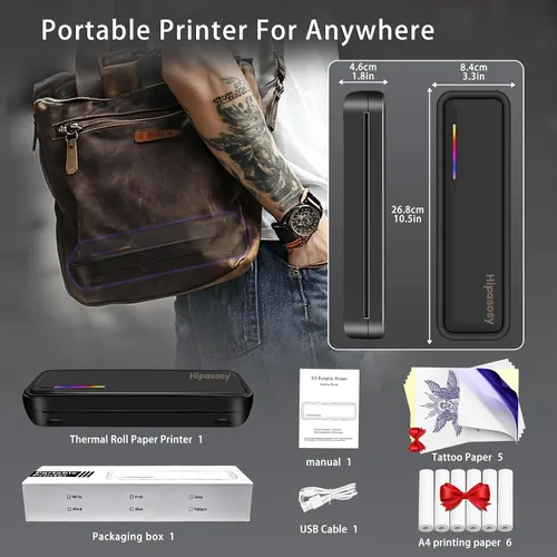 Vista 5 de Impresora térmica inalámbrica portátil para el hogar y viajes - Mini impresora Bluetooth sin tinta compatible con letras de EE. UU. de 8.5 x 11