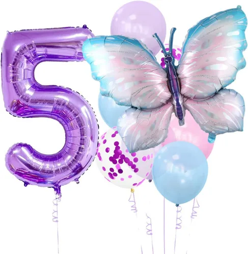Vista 8 de 11 globos de mariposa enormes de 40 pulgadas, globos de Mylar de aluminio de número morado para decoración de fiesta de primer cumpleaños