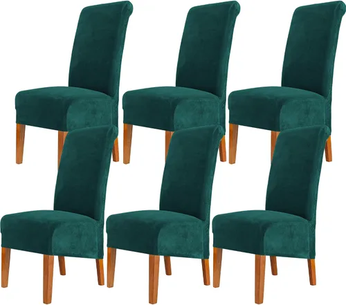 Vista 12 de Fundas elásticas para sillas de comedor, fundas protectoras de asiento extraíbles de terciopelo suave para sillas Parson (2, beige)