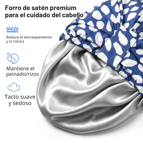 Vista 3 de Gorro de ducha de lujo para mujeres, reutilizable, impermeable, gorro de ducha de doble capa con correa elástica ajustable, gorro de baño grande