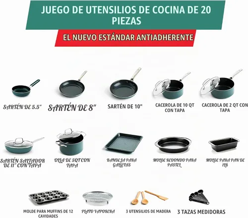 Vista 3 de Blue Diamond - Juego de 20 piezas de ollas y sartenes de cerámica antiadherente con infusión de diamante, sin PFAS