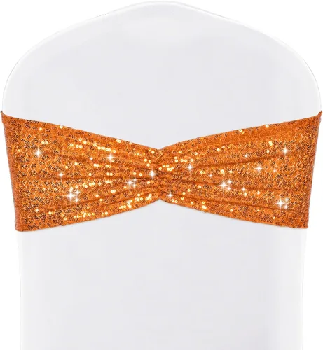 Vista 18 de SquarePie Paquete de 20 bandas de lentejuelas para silla, lazos dorados con purpurina para decoración de banquetes de boda, fiesta