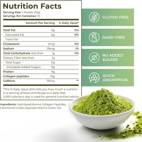 Vista 4 de Maiji Suplemento en polvo de péptidos de colágeno de Japón Matcha, polvo de té verde matcha de grado ceremonial (bolsa de 15 porciones)