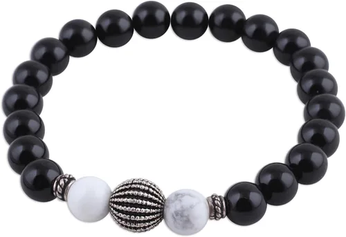 Vista 2 de NOVICA Pulsera de cuentas de plata esterlina 925 de ónix con múltiples gemas, 6.25 pulgadas 'Dark Berries', Plata Esterlina, ónix