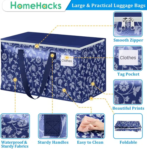 Vista 3 de HomeHacks Bolsas de mudanza, cajas de mudanza de tamaño extragrande, bolsas de equipaje resistentes con cremallera suave y asas resistentes, gran