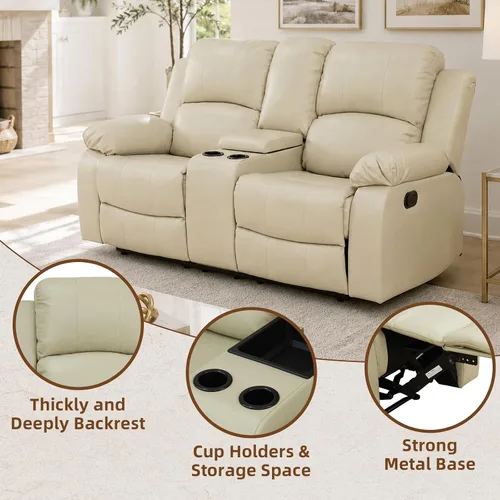 Vista 4 de Living Room Furniture Sets, Leather Recliner Sofa, Sectional Sofa Set with Convertible Table & Cup Holders, 3 Pieces Furniture for Living