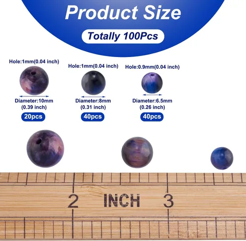 Vista 6 de KISSITTY 100 unidades de cuentas naturales de ojo de tigre de galaxia de 0.256 in/0.315 in/0.394 in de piedras preciosas sueltas para hacer joyas