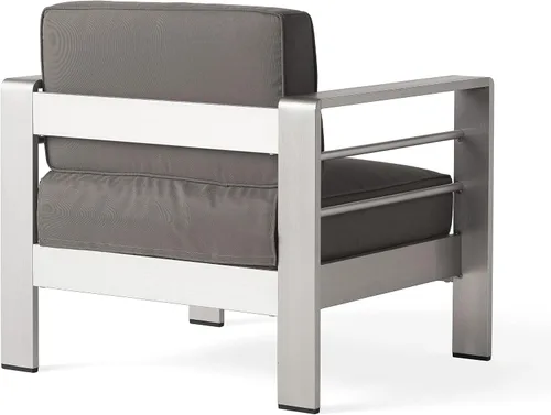 Vista 7 de Christopher Knight Home Cape Coral - Sillas de aluminio para exteriores con mesa auxiliar, color caqui y plateado