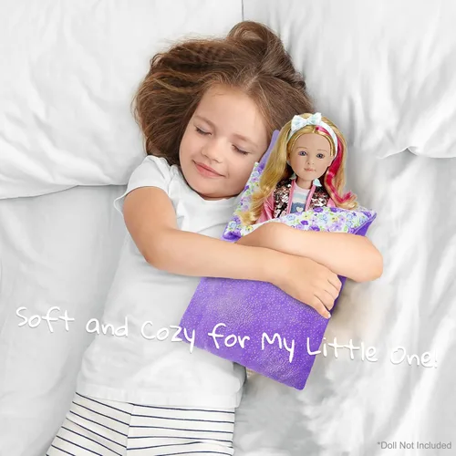 Vista 8 de June Garden Cozy Dream - Saco de dormir reversible para muñeca, juego de 2 piezas, accesorio para muñeca con almohada, se adapta a muñecas American