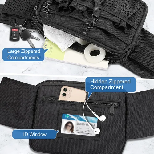 Vista 4 de Riñonera de Enfermera SITHON con Soporte para Cinta, Bolsa Organizadora de Cinturón con Múltiples Compartimentos para Equipo Médico, Bolsa Negro
