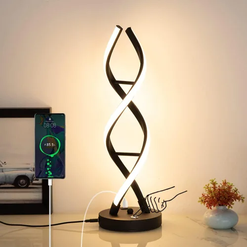 Vista 11 de Lámpara de mesa LED moderna, lámparas de mesa en espiral regulables para dormitorio, 3 colores con control táctil, lámpara de mesita de noche con 1