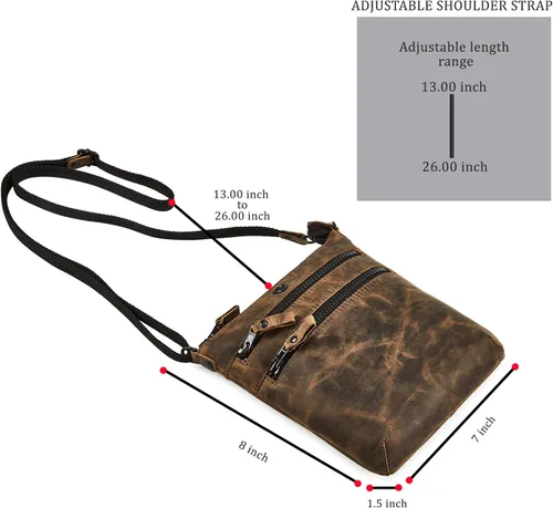 Vista 3 de Bolso bandolera para mujer, pequeño bolso de cuero real, bolso cruzado de viaje vintage hecho a mano