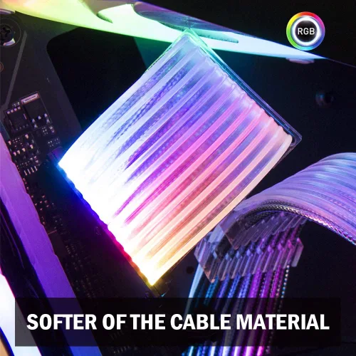 Vista 2 de Cable PSU ARGB Kit de cable de extensión con funda de fuente de alimentación personalizada trenzada con controlador RGB para funda