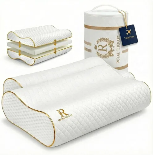 Vista 13 de Almohada de viaje de espuma viscoelástica Royal Therapy, almohada para el cuello de bambú ajustable para dormir de lado (viaje 18 x 12 x 5)