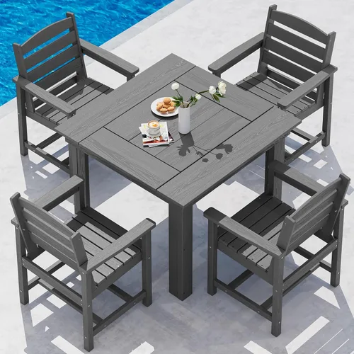 Vista 19 de SERWALL Juego de mesa y sillas de comedor para exteriores HDPE para 4 Azul marino