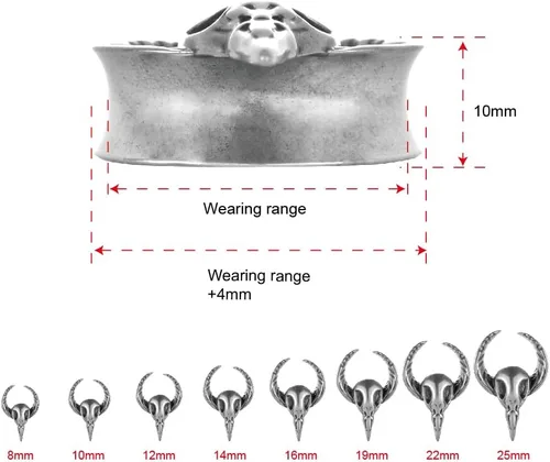 Vista 3 de 2 piezas de apertura de túneles de oreja, cuernos de calavera, calibre de oreja, piercing expansor, estirables, joyería de moda, piercing corporal