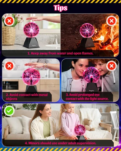 Vista 8 de Theefun Bola de Plasma: Verdadera Bola de 6 Pulgadas con Base de 3.5 Pulgadas, Globo de Plasma Regalos de Navidad Lámpara Sensible al Tacto y Sonido