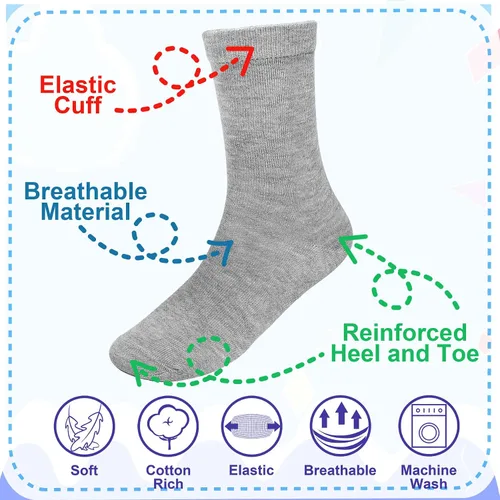 Vista 2 de Falari Paquete de 12 calcetines de algodón para niños pequeños, calcetines de vestir atléticos casuales