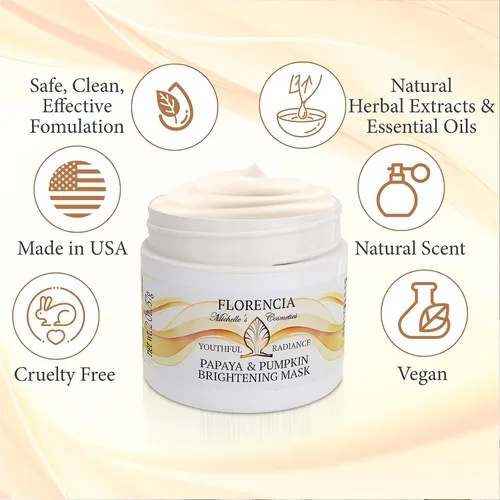 Vista 7 de Florencia Máscara iluminadora de papaya y calabaza. Mascarilla facial natural, exfoliante, suavizante y suavizante. Elimina suavemente las impurezas