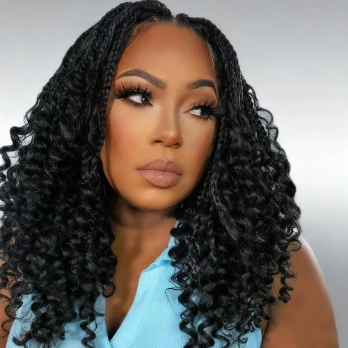 Vista 20 de Goddess Box Braids 1B3330 - Trenzas de ganchillo bohemias de 10 pulgadas para mujeres negras, paquete de 7 paquetes de trenzas bohemias preenlazadas