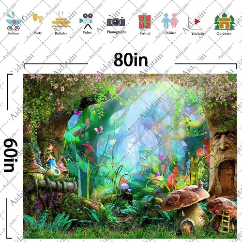 Vista 7 de Aidatain Tapiz de bosque de cuento de hadas, para colgar en la pared, diseño de hongos, de franela, grande, 80 x 60 pulgadas, tapices de paisaje