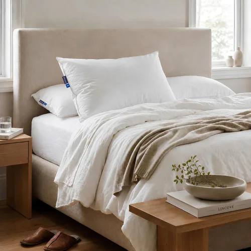 Vista 5 de Lincove Signature - Almohada de plumón 100% blanca canadiense, almohada de lujo para dormir de espalda, estómago y de lado, almohada de cama de 800