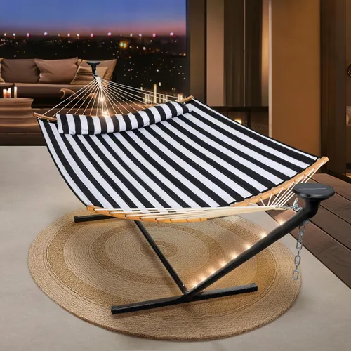 Vista 15 de SUNCREAT Hamaca doble para exteriores con soporte de 12 pies, hamacas autoportantes con soporte, beige