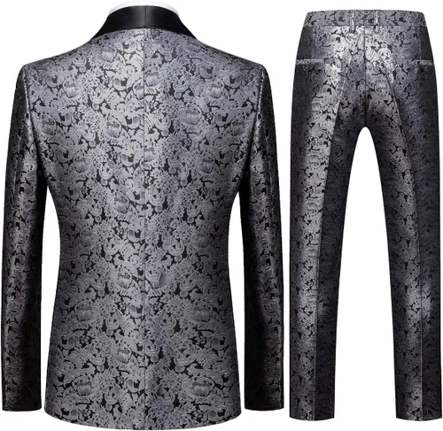 Vista 2 de Elegant Jacquard Esmoquin para hombre de 3 piezas, azul Francia