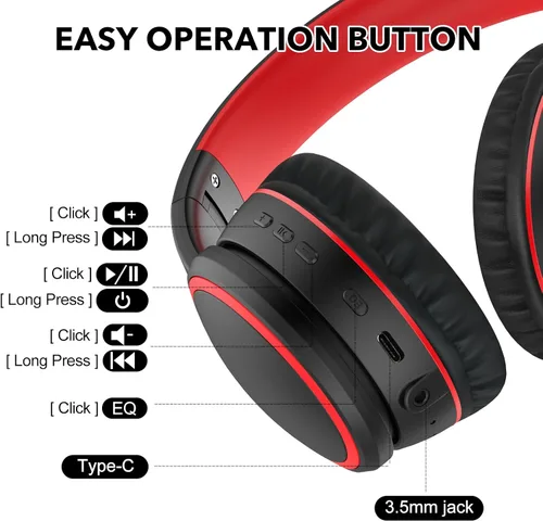 Vista 5 de B10 auriculares Bluetooth supraaurales, 2 modos de música EQ (Normal/Graves) y 50 horas de reproducción, auriculares inalámbricos con micrófono