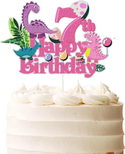 Vista 6 de Decoración para pastel de 1er cumpleaños de dinosaurio rosa, princesa real número 1 para tartas de dinosaurio, temática de dinosaurio, baby shower